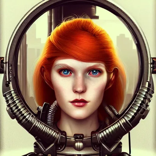 Image similar to Lofi pale redhead BioPunk Steampunk portrait, Pixar style, by Tristan Eaton Stanley Artgerm and Tom Bagshaw.