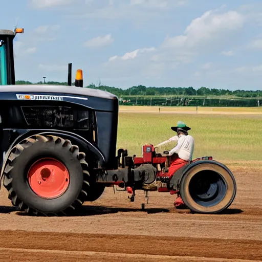 Image similar to a tractor pulling away a tank