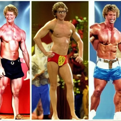 Image similar to Napolean dynamite as a Mr. Universe contestant