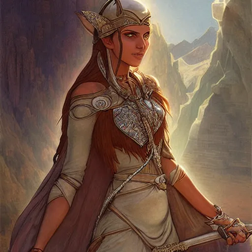 Prompt: Emeth the elven desert bandit. Arabian style. Epic portrait by james gurney and Alfonso mucha (lotr, witcher 3, dnd, dragon age).