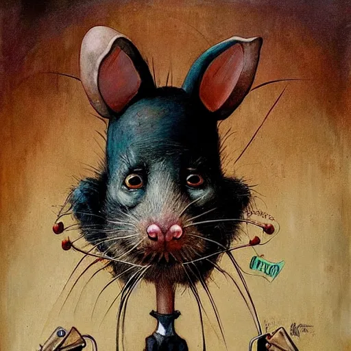 Image similar to portrait of a rat dressed as a mad scientist, by Esao Andrews