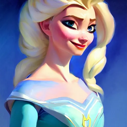 Image similar to Greg Manchess portrait painting of Elsa from Frozen as Overwatch character, medium shot, asymmetrical, profile picture, Organic Painting, sunny day, Matte Painting, bold shapes, hard edges, street art, trending on artstation, by Huang Guangjian and Gil Elvgren and Sachin Teng