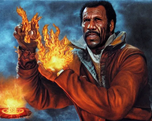 Prompt: fred williamson as a fire mage casting a fireball spell, fantasy artwork, extremely detailed, high quality, award - winning,
