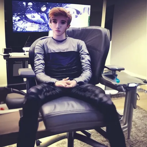 Prompt: “a realistic detailed photo of a guy who is an attractive humanoid who is half robot and half humanoid, who is a male android, twitch streamer Ninja Tyler Blevins, shiny skin, posing like a statue, blank stare, on a gaming chair streaming”