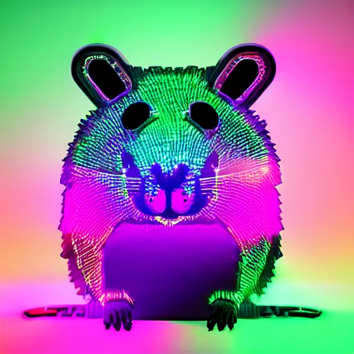 Image similar to cyberpunk hamster made of glowing rainbow neon lights, 8 k, hd, logo