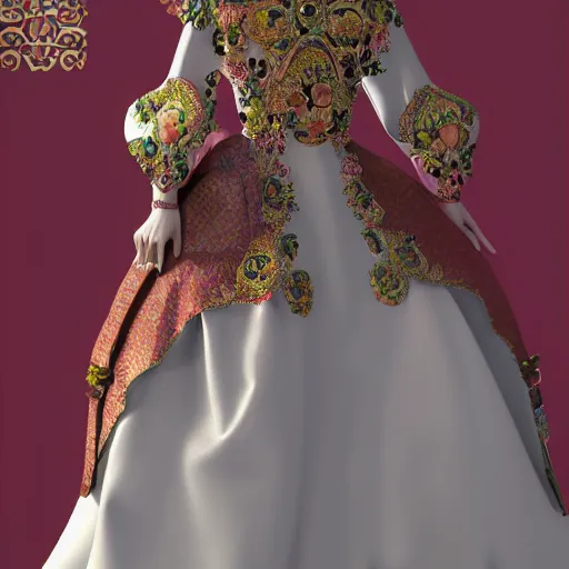 Prompt: ornate serbian traditional dress, fashion design, dress display, hyperrealistic, rendered 4 k, full view