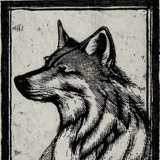 Prompt: wolf by albrecht durer. woodcut.