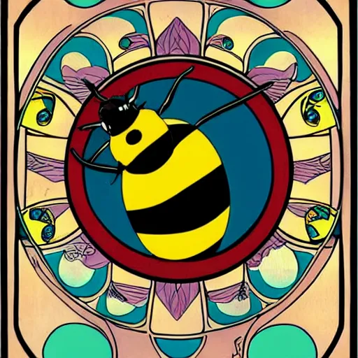 a bumblebee in the middle of a bullseye art nouveau Stable