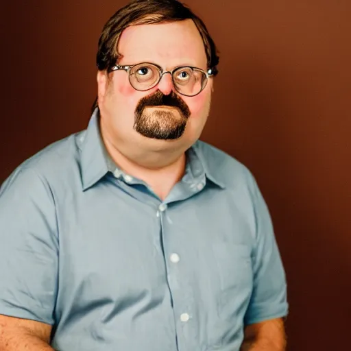 Prompt: an upclose portrait shot of bob belcher from bob's burgers in real life, studio lighting