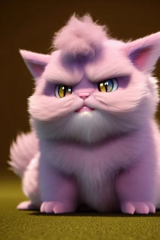 Image similar to high quality 3 d render hyperrealist very cute multipastel fluffy! grumpy chimera! cat hybrid with detailed fluffy wings!!, vray smooth, in the style of detective pikachu, hannah yata charlie immer, dramatic blue light, low angle, uhd 8 k, sharp focus