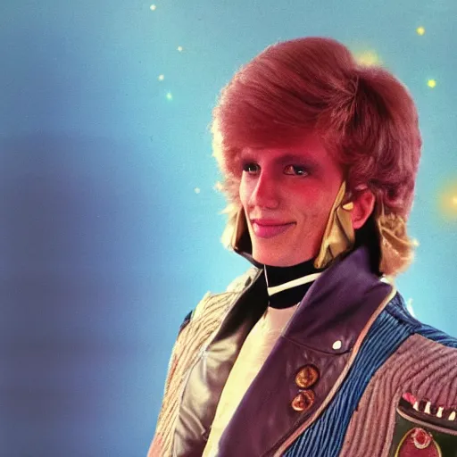 Image similar to davis taylor brown dressed in 1 9 8 1 space fantasy fashion