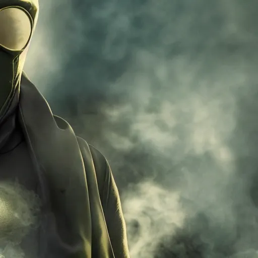 Image similar to Mysterion from Marvel Cinematic, hyperrealistic, hyperdetalied, high quality, smoke, cgsociety, 8k,