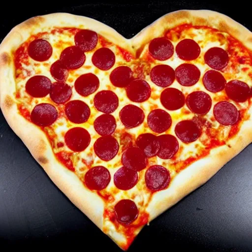 Image similar to heart shaped magerhita pizza with alot of cheese, 4 - 5 cherry tomata served on a wooden plate, ( ( ( no pepperoni ) ) )