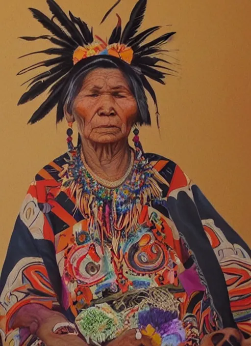 Prompt: a beautiful painting of an indigenous grand-mother, highly detailed