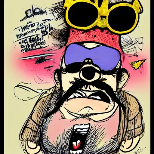 Image similar to wario in style of ralph steadman