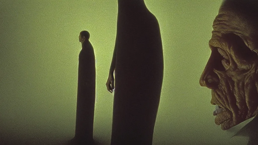 Image similar to they told me not to talk, film still from the movie directed by denis villeneuve and david cronenberg with art direction by salvador dali and zdzisław beksinski, wide lens