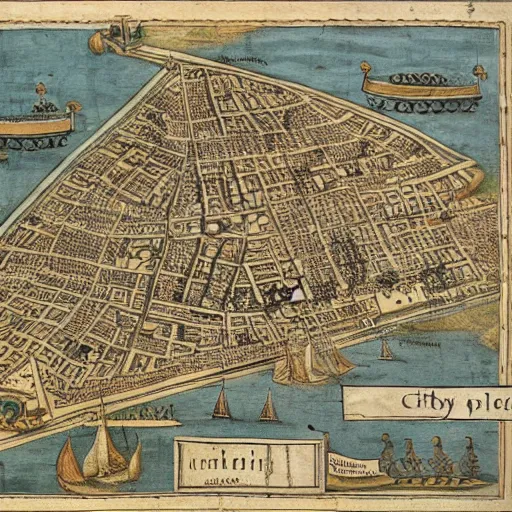 Image similar to city plan drawing in style 1 6 th century map