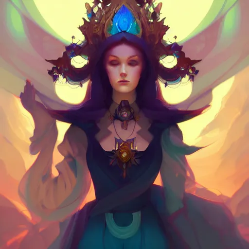 Image similar to a portrait of a beautiful morgan le fay, art by pete mohrbacher and guweiz and ilya kuvshinov, digital art, highly detailed, intricate, sci - fi, sharp focus, trending on artstation hq, deviantart, unreal engine 5, 4 k uhd image