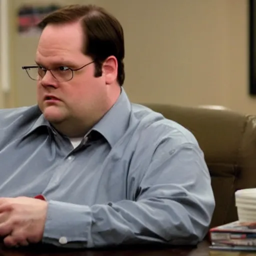 Image similar to dwight schrute pretending to be brian baumgartner