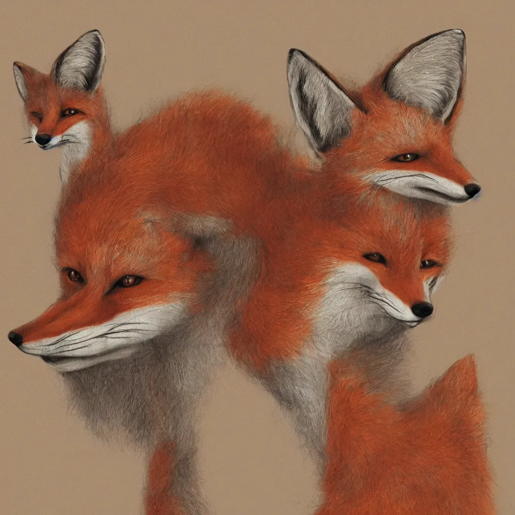 Image similar to an anthropomorphic fox wearing a hoodie, studio ghibl
