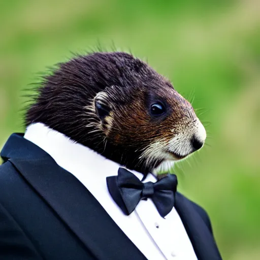 Prompt: a cute marmot in a tuxedo