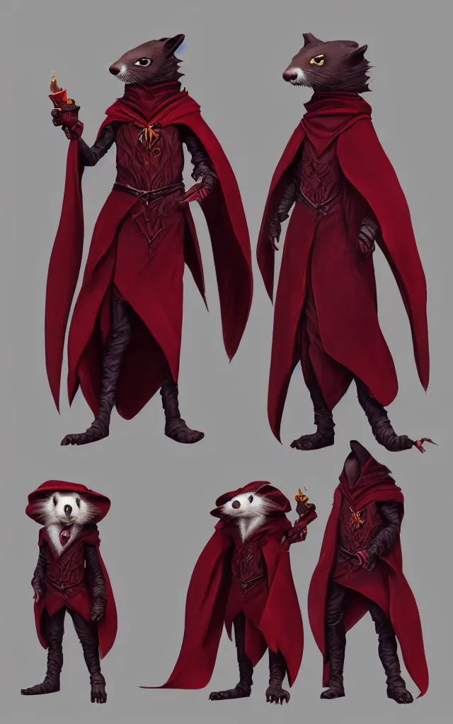 Image similar to a anthropomorphic ferret is a dark warlock dressed red robes, he's very menacing and evil, hyperdetailed, artstation, cgsociety, 8 k