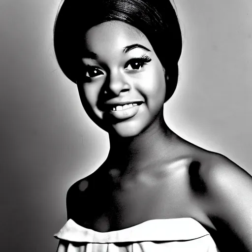 Image similar to black and white photo of a beautiful and elegant 1 9 6 5 young black actress