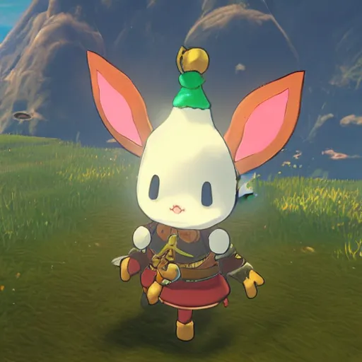 Prompt: A Moogle in The Legend of Zelda Breath of the Wild, toon shading, npr