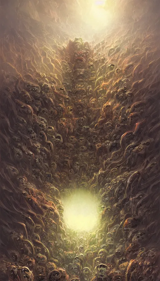 Image similar to a storm vortex made of many demonic eyes and teeth, by marc simonetti