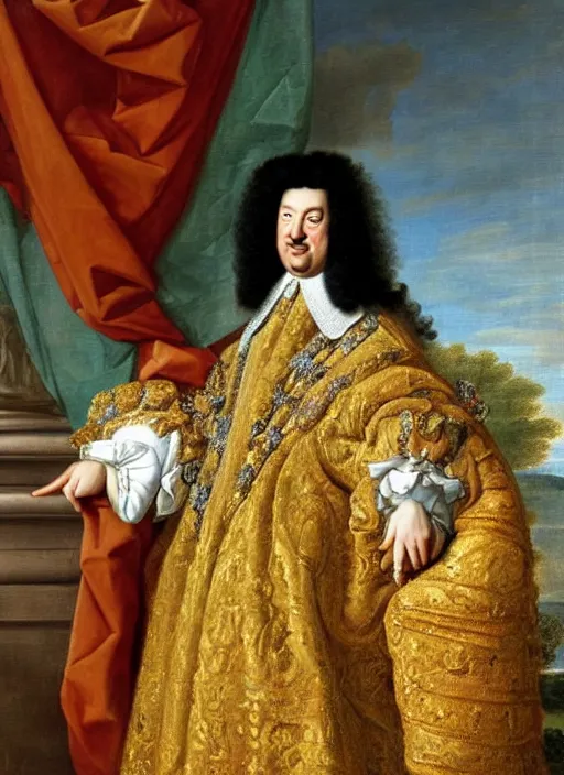 Image similar to beautiful oil painting portrait of Louis xiv of France in coronation robes by hyacinthe rigaurd 1701