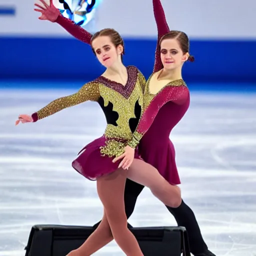 Prompt: a photo of two girls and emma watson won the gold medal of figure skating, highly detailed, cinematic lighting