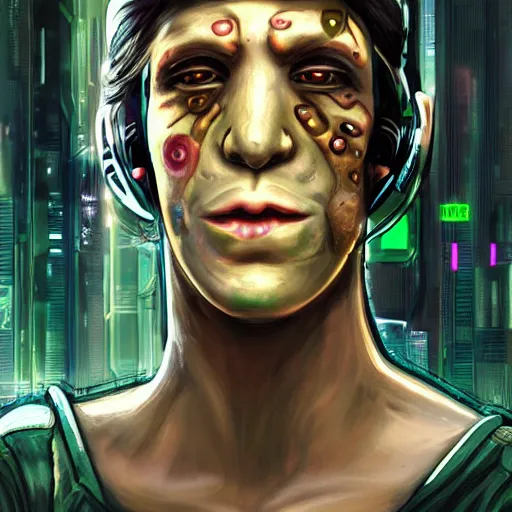 Image similar to Cyberpunk portrait of a frog human chimera