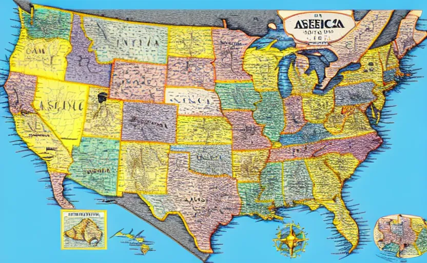 Image similar to aspics of america map, map key, tourist map, brochure, hd, detailed