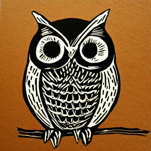 Prompt: linocut owl,