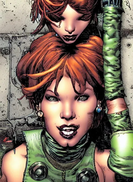 Prompt: a portrait of a pretty sewer punk young lady by david finch