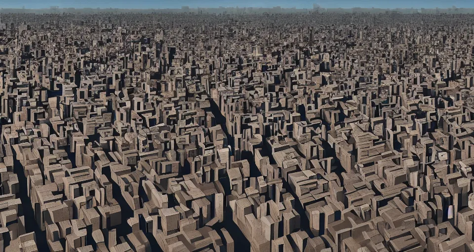 Image similar to City of cardboard viewed from the streets, ultrawide angle photo