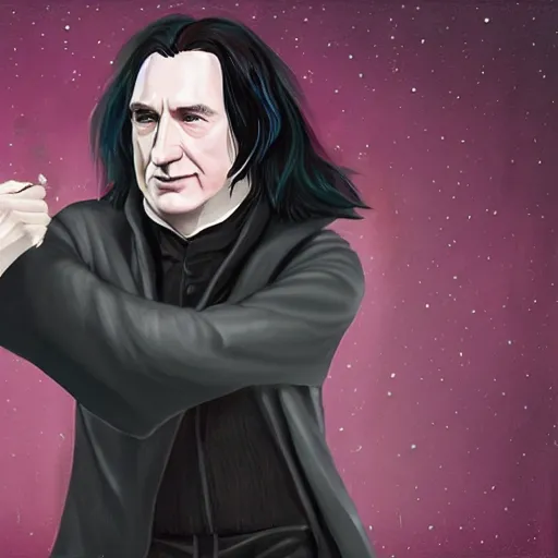 Prompt: Severus Snape is dancing in a disco bar, full body, highly detailed, digital painting, artstation
