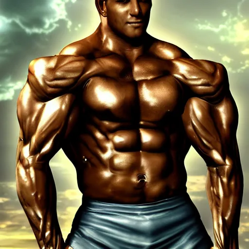 Image similar to a realistic detailed photo of a bodybuilder who is also a male android Chris Redfield, shiny skin, posing robotically, blank stare