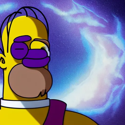 Prompt: homer simpson as thanos, 4 k, high detail, high - resolution photograph, professional photography, ultra - detail