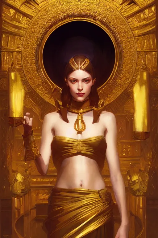 Image similar to temple, gold, painting by greg rutkowski, j. c. leyendecker, artgerm