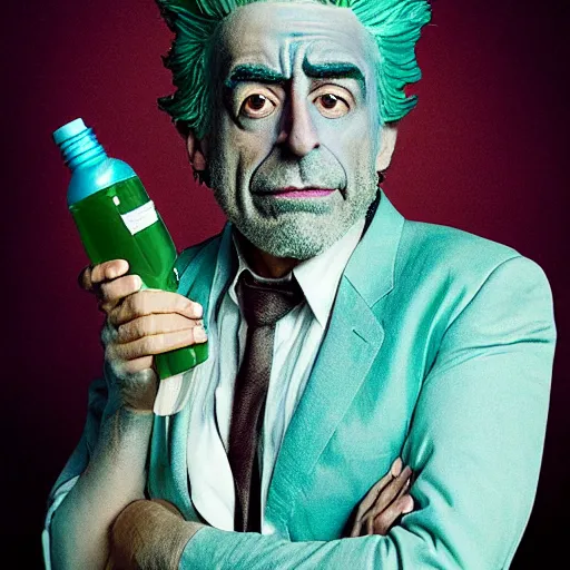Image similar to Head and shoulders studio photograph of Rick Sanchez from Rick & Morty, taken by Annie Leibovitz