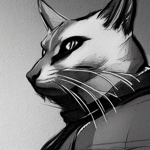 Image similar to cyberpunk cat in suit sketch sideview