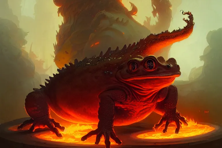 Image similar to fire toad by bayard wu, anna podedworna, gaston bussiere, greg rutkowski