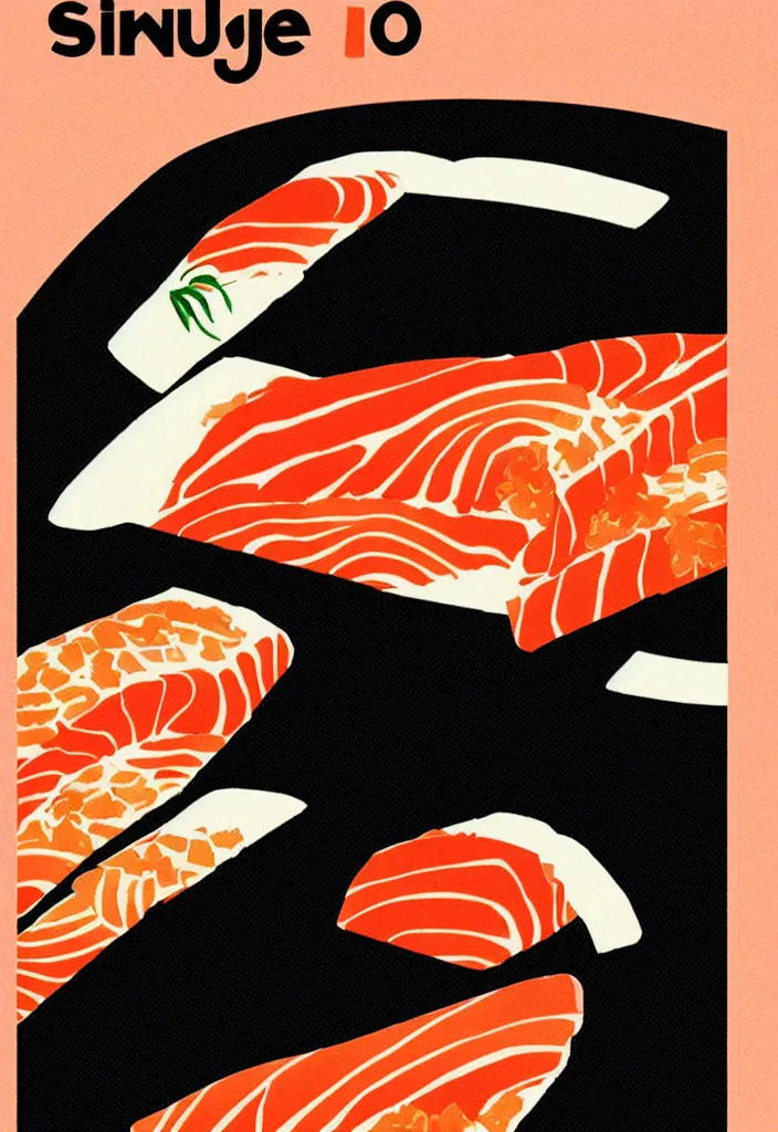 Image similar to extreme closeup of a single sushi, hyper minimalist geometric flat color solid spot color, 9 0 s graphic design art poster design in the style of die gestalten verlag