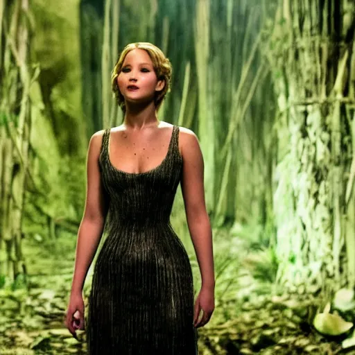 Prompt: still of Jennifer Lawrence as Eve, starring in Tim Burton's Eve Scissors, a 2029 update of Edward Scissorhands