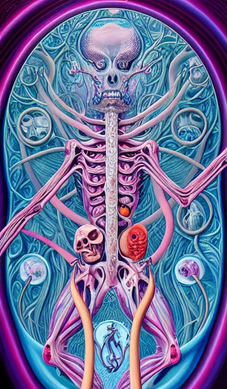 Image similar to a biomorphic painting of the high priestess tarot card, a anatomical medical illustration by nychos and alex grey, cgsociety, neo - figurative, pastel blues and pinks, detailed painting, rococo, oil on canvas, lovecraftian