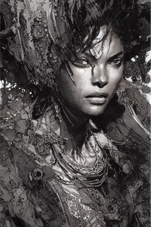 Image similar to portrait of makima from chainsawman, pen and ink, intricate line drawings, by craig mullins, ruan jia, kentaro miura, greg rutkowski