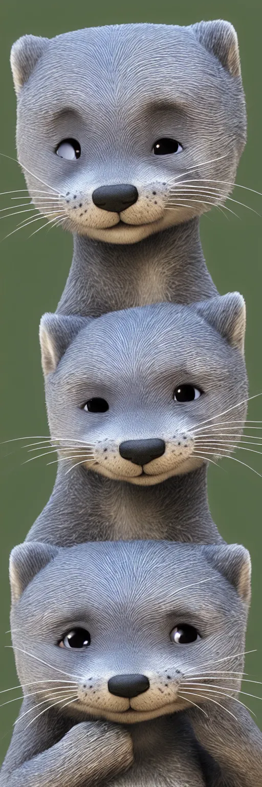 Image similar to lots of cute gray otters in the style of zootopia. volumetric lighting, subsurface scattering, hyperrealistic, render, hyperdetailed