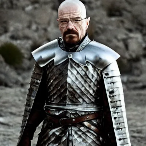 Prompt: walter white dresses like a knight from game of thrones