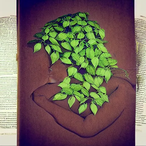 Image similar to “ very photorealistic photo of vines growing out of a woman ’ s book as she sleeps, award - winning details ”